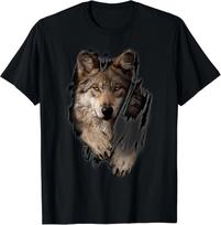 3D Staring Brown Wolf T-Shirt Funny Wolves Gift Unisex T-Shirt S black