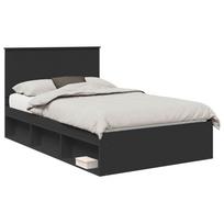 vidaXL Lovos rėmas su stalčių Juoda 135 x 190 cm Kietos pušies mediena