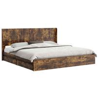 vidaXL Lovos rėmas su saugojimu ir nugara Dūminio ąžuolo 180 x 200 cm