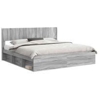 vidaXL Lovos rėmas su saugojimu ir nugara Pilka Sonoma 180 x 200 cm
