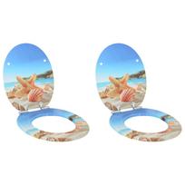 vidaXL Tualeto sėdynė 2 pcs Jūros kriauklė 44 x 38 cm Apdirbta mediena
