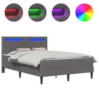 vidaXL Lovos rėmas su LED juostelėmis Pilka 140 x 190 cm Dirbtinė oda