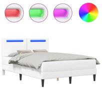 vidaXL Lovos rėmas su LED juostelėmis Balta 140 x 200 cm Dirbtinė oda