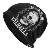 BIIHUDU See You In Valhalla Viking Skull Beanie Hat  Black Stretchy Skull  Ornate Design Warm Winter Knit for Men  Women No One Size gray