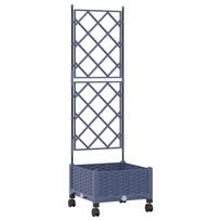vidaXL Sodo vazonas su treliu ir ratais Pilka 40 x 40 x 131,5 cm PP