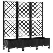 vidaXL Sodo vazonas su treliu ir ratais Juoda 120 x 40 x 131,5 cm PP