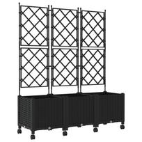vidaXL Sodo vazonas su treliu ir ratais 3 vnt. Juoda 120 x 40 x 149 cm