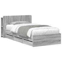 vidaXL Lovos rėmas su saugojimu ir nugara Pilka Sonoma 80 x 200 cm