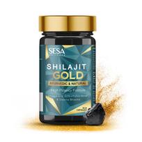 SESA Shilajit Gold 30 kapsulių su 60%+ fulvo rūgštimi 100% natūralus Ajurvedos Shilajit ekstraktas Padeda padidinti ištvermę ir jėgą, 30 kapsulių
