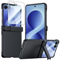 Samsung Galaxy Z Flip8 2026 Case with Hinge Protection Kickstand, PC + TPU Foldable Phone Cover-Black violetinė