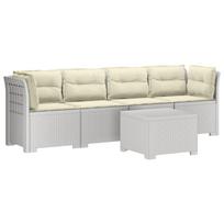 vidaXL 4 vietų sodo sofa su pagalvėmis pintinės išvaizdos PP Balta