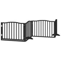 vidaXL Šuns varteliai su sulankstomomis durelėmis, 4 panelės, juodi, 320 cm, tuopos mediena