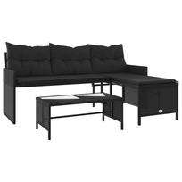 vidaXL Sodo sofa su stalu/pagalvėlėmis, juoda, poliratanas, L formos