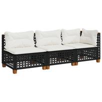 vidaXL Trivietė sodo sofa su pagalvėlėmis, juodos spalvos, poliratanas
