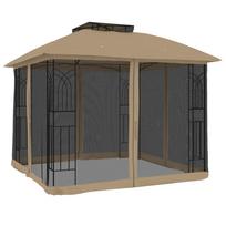 vidaXL Pavėsinė su stogu ir sienomis, taupe, 2,94x2,94m, plienas