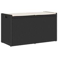 vidaXL Lauko suoliukas su daiktadėže ir pagalvėle, juodas, 100 cm, poliratanas