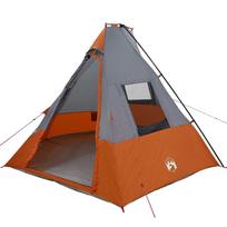 vidaXL Tipi palapinė 6 asmeniui Pilka ir oranžinė tafta
