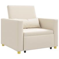 vidaXL Ištraukiamas sofa-lova vienvietis su ratu Kreminė balta audinys