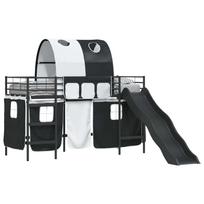 vidaXL Vaikiška dvigulė lova su užuolaidomis Juoda 90 x 190 cm Metalas