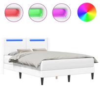 vidaXL Lovos rėmas su LED juostelėmis Balta 140 x 190 cm Dirbtinė oda