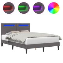 vidaXL Lovos rėmas su LED juostelėmis Pilka 160 x 200 cm Dirbtinė oda