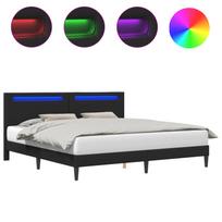 vidaXL Lovos rėmas su LED juostelėmis Juoda 180 x 200 cm Dirbtinė oda