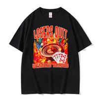 Losers Quit Wimners Reload Gambling Casino 90s Print T-shirt Men Women Clothing Fashion T Shirt Summer Oversized Cotton T Shirts S įvairiaspalvis