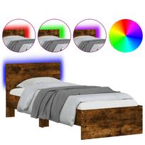 vidaXL Lovos rėmas su galvūgaliu ir LED lemputėmis, dūminis, 90x200cm