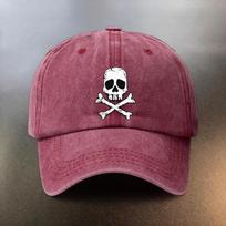 Skull And Bones Pattern Washed Cap Casual Outing Sunshade Baseball Hat Fashionable Couple Essential Hat Retro Street Style I 1pc gray