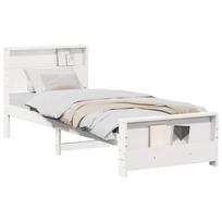 vidaXL Lovos rėmas su lentyna Balta 80 x 200 cm Tvirtas pušies medis