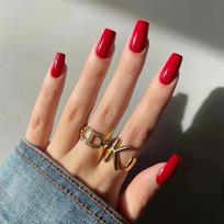 24 Pcs Long French Acrylic Press On Nails Glossy Red Full Cover Artificial False Nail Tips Removable Manicure Supplies brown