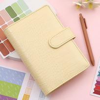 Cross-Border Macaron Budget Planner: Crocodile Grain Hobonichi-Style Loose-Leaf Notebook with Stickers white