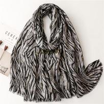 Minkštos lininės medvilninės skarelės, moteriškos, prabangios aukščiausios kokybės „Foulard Femme“ ilgas dėmėtas leopardo raštas. Šalikai „Echarpe“ One Size gray