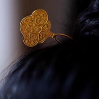 New Chinese-style golden bun cloud hairpin retro national style Ruyi pattern hair accessories girls Hanfu hairpin high-end design brown