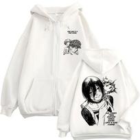 Anime Chainsaw Man Reze Denji Manga Zipper Hoodies Men's Clothing Fashion Long Sleeves Zip Up Hooded Sweatshirts Coats L white