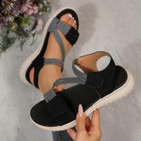 Women's Summer Flat Velcro-Strap Cross-Band Comfortable Sandals, European Fashionable Style, Available In Large Sizes. 39 žalia