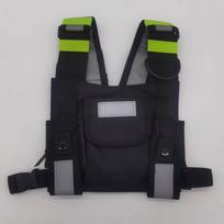Reflective Tactical Chest Rig Vest with Walkie-Talkie Storage and Multifunctional Patrol Tool Pack black