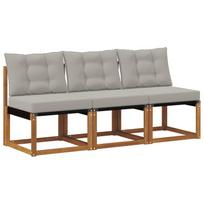 vidaXL 3 vnt. Lauko vidurinė sofa Kietas akacijos medis ir tekstilenas