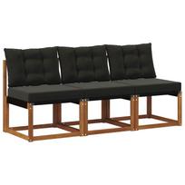 vidaXL 3 vnt. Lauko vidurinė sofa Kietas akacijos medis ir tekstilenas