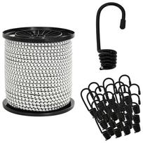 vidaXL Bungee virvės su kabliukais 60 mm Juoda ir Balta PP ir guma