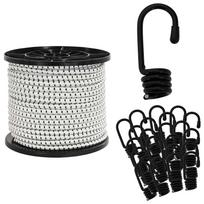 vidaXL Bungee virvės su kabliukais 80 mm Juoda ir Balta PP ir guma