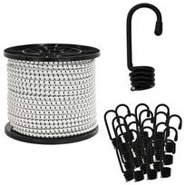vidaXL Bungee virvės su kabliukais 100 mm Juoda ir Balta PP ir guma