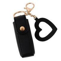 Lipstick Clip Keychain Pendant with Mirror Imitation Leather Lip Gloss Holder Heart-Shaped Pendant Alloy Key Ring A juoda