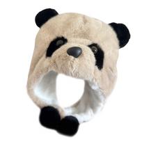 Animacinis pliušinis pandos kepurė su ausų gaubteliais, sutirštinta, skirta slidinėjimui, žygiams, moterims, vyrams, unisex, vėjui atspari ushankos kepurė šaltam orui white