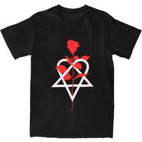 Him Band Ville Valo Loves Heart-shaped Pattern Metal T-shirts Summer Street T-shirts and Popular Women's Short-sleeved T-shirts 3XL blue