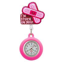 Rn Retractable Nurse Watch Silicone Pocket Watch With Badge Reel Clip-On Fob Watch For Nurses Medical Staff pink