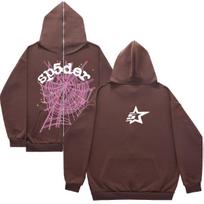 Harajuku full zip spider pattern hoodie Y2k 2023 goth sp5der oversized jacket streetwear M pink