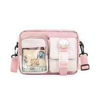 Japanese Style Kawaii Crossbody Bag Multi-Pocket Nylon Small Shoulder Bag for Girls Student gray