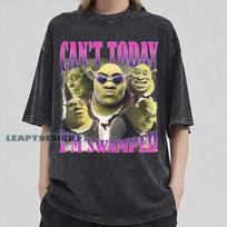 Funny Shrek Meme Shirt, Can't Today I'm Swamped Graphic Tee 120 gray