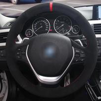 Black suede steering wheel cover for BMW F20 F21 F22 F23 F30 F31 F34 F32 F33 White thread gray